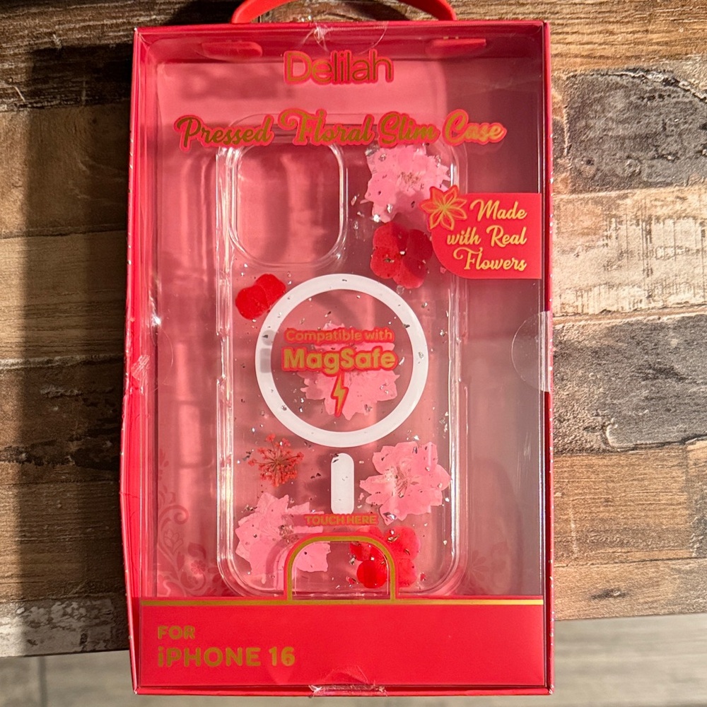 Elila Pressed Floral Slim MagSafe Case - Pink & Red